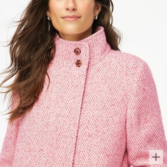 J. Crew Women’s 4 Pink Herringbone Tweed Chevron City Coat Jacket - Picture 3 of 13